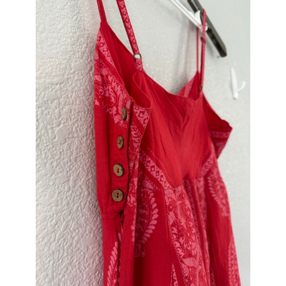 Free People Feel The Sun Red Bandana Jumpsuit NWT Sz 10 Boho Paisley Prairie - Picture 6 of 10